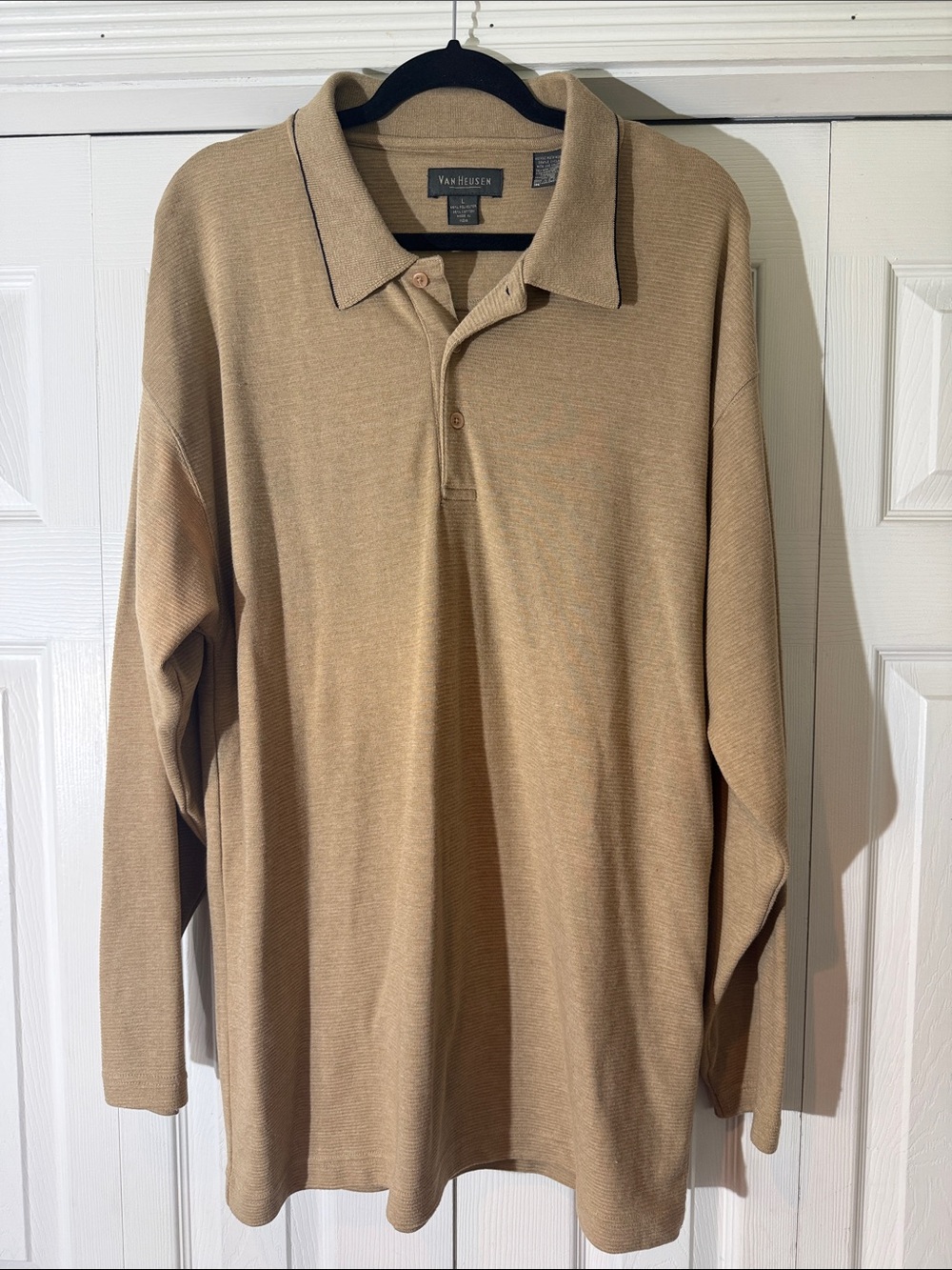 Van Heusen Men's Long Sleeve Polo Shirt - Tan